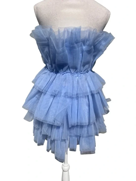 Mable Dusty Blue Ruffle Tulle Mini Dress Strapless Tiered Party Cocktail Medium - Picture 5 of 9